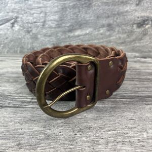 Vintage Abercrombie & Fitch Brown Braided Leather Belt Brass Buckle Y2K XS/SBoho